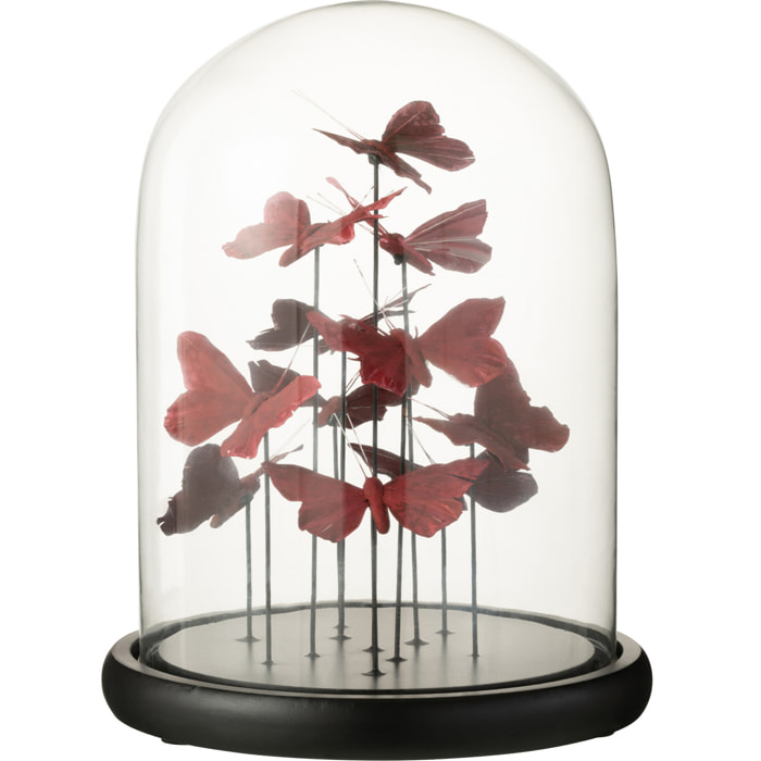 J-Line cloche Papillons - verre - rouge/burgundy - large