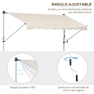 Toldo Manual Retráctil Exterior 400x120x170-280 cm Ajustable con Manivela Beige