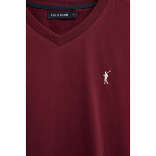 Camiseta granate de cuello pico con logo Rigby Go