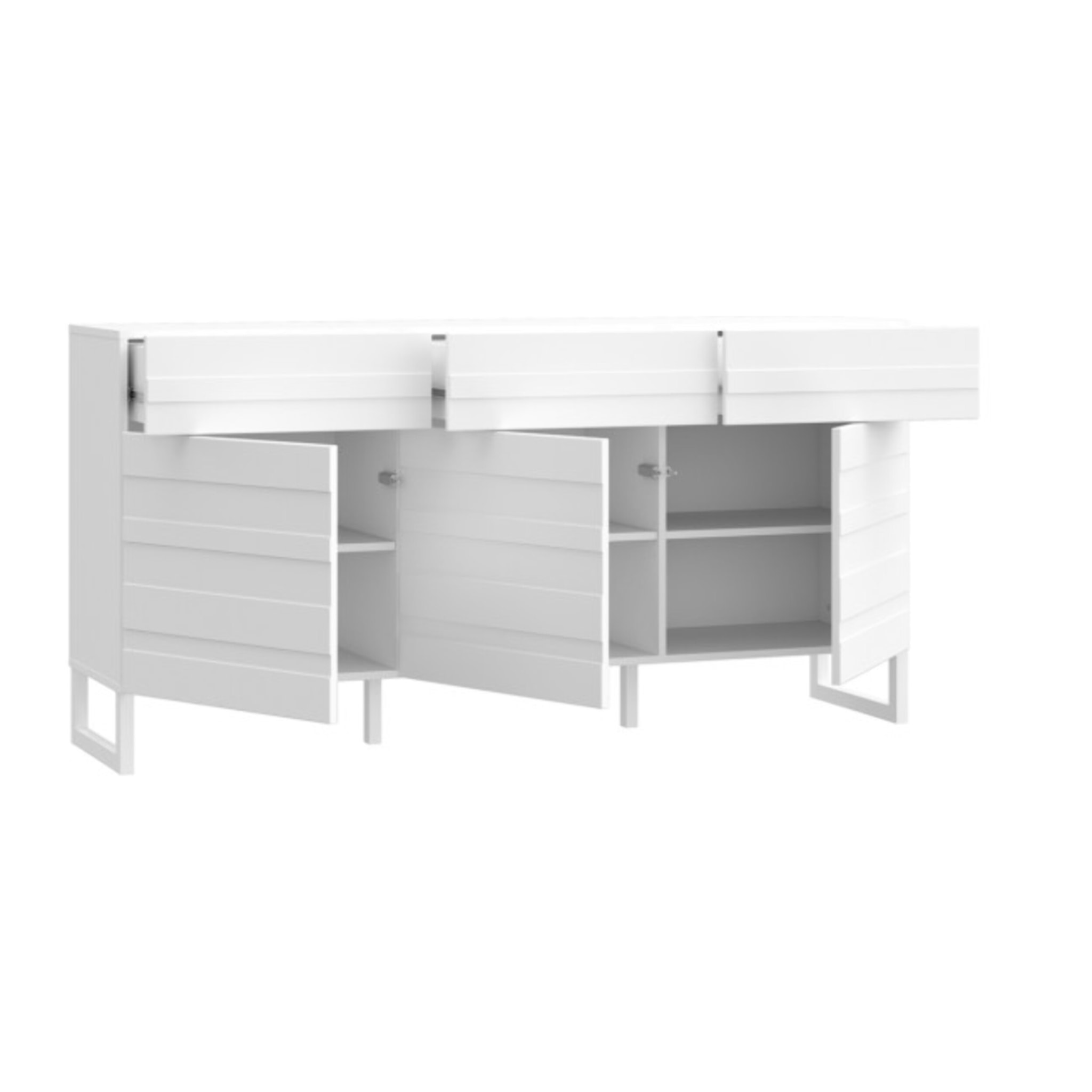 Buffet L165 cm 3 portes texturées blanc mat et pieds luge - BRITANIA