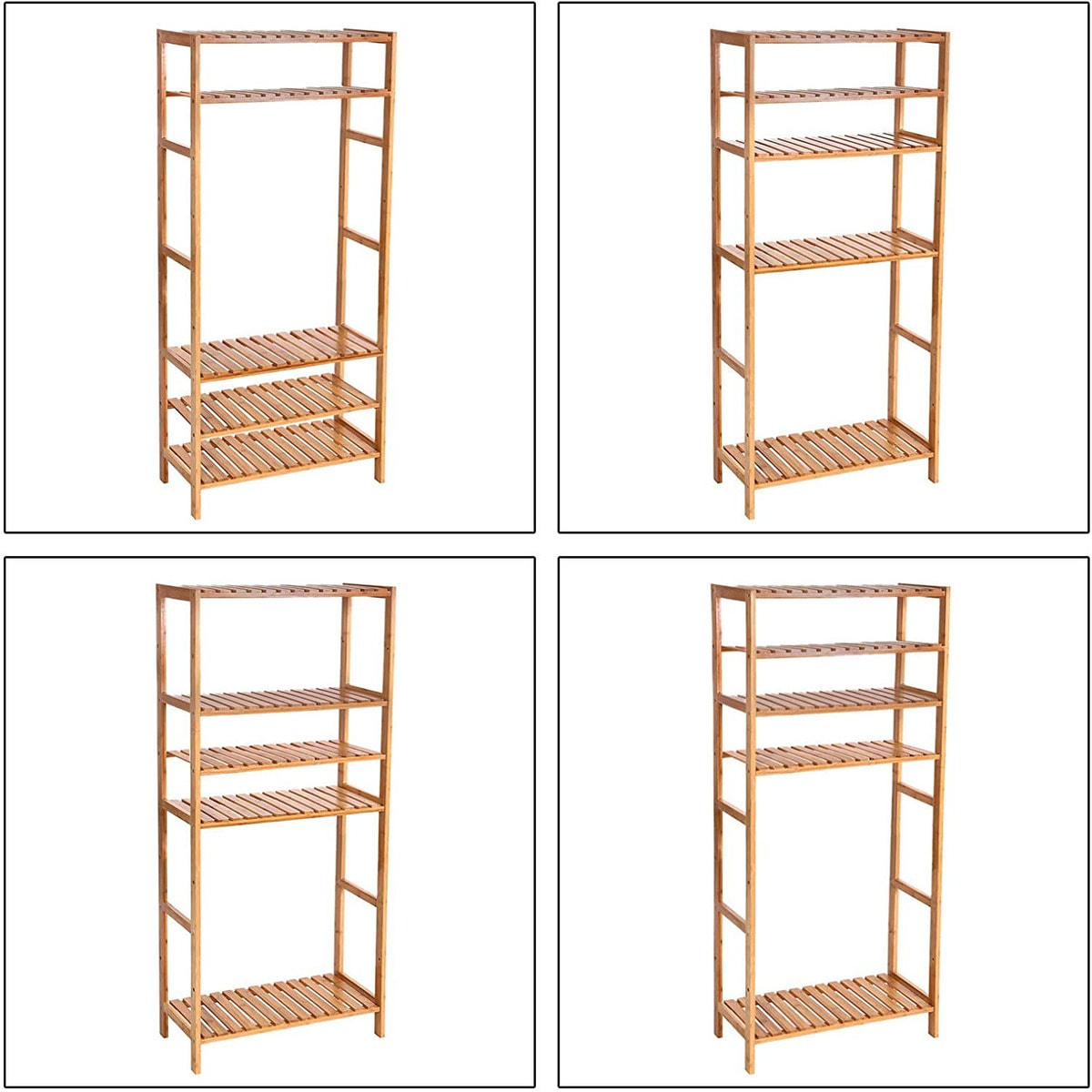 Scaffale in Bambù Naturale a 5 Ripiani per Bagno e Camera