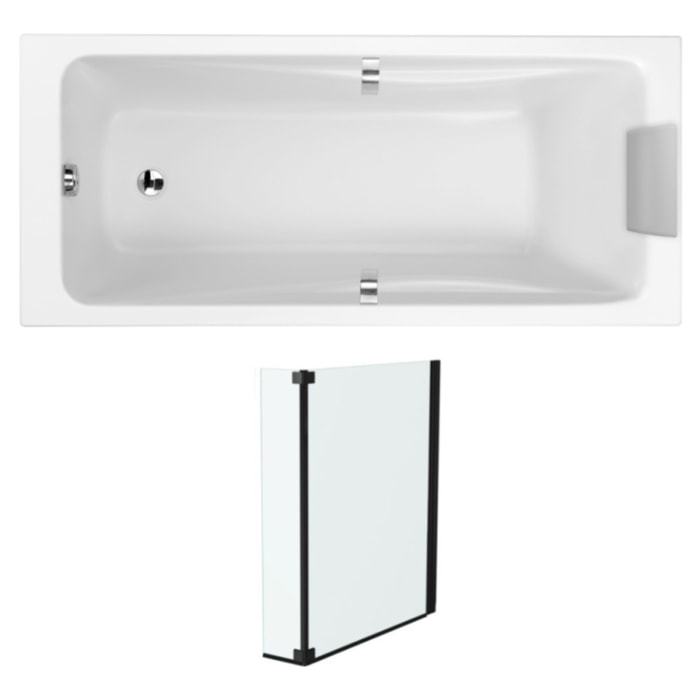 Baignoire droite Odéon up + pare bain 2 volets noir mat