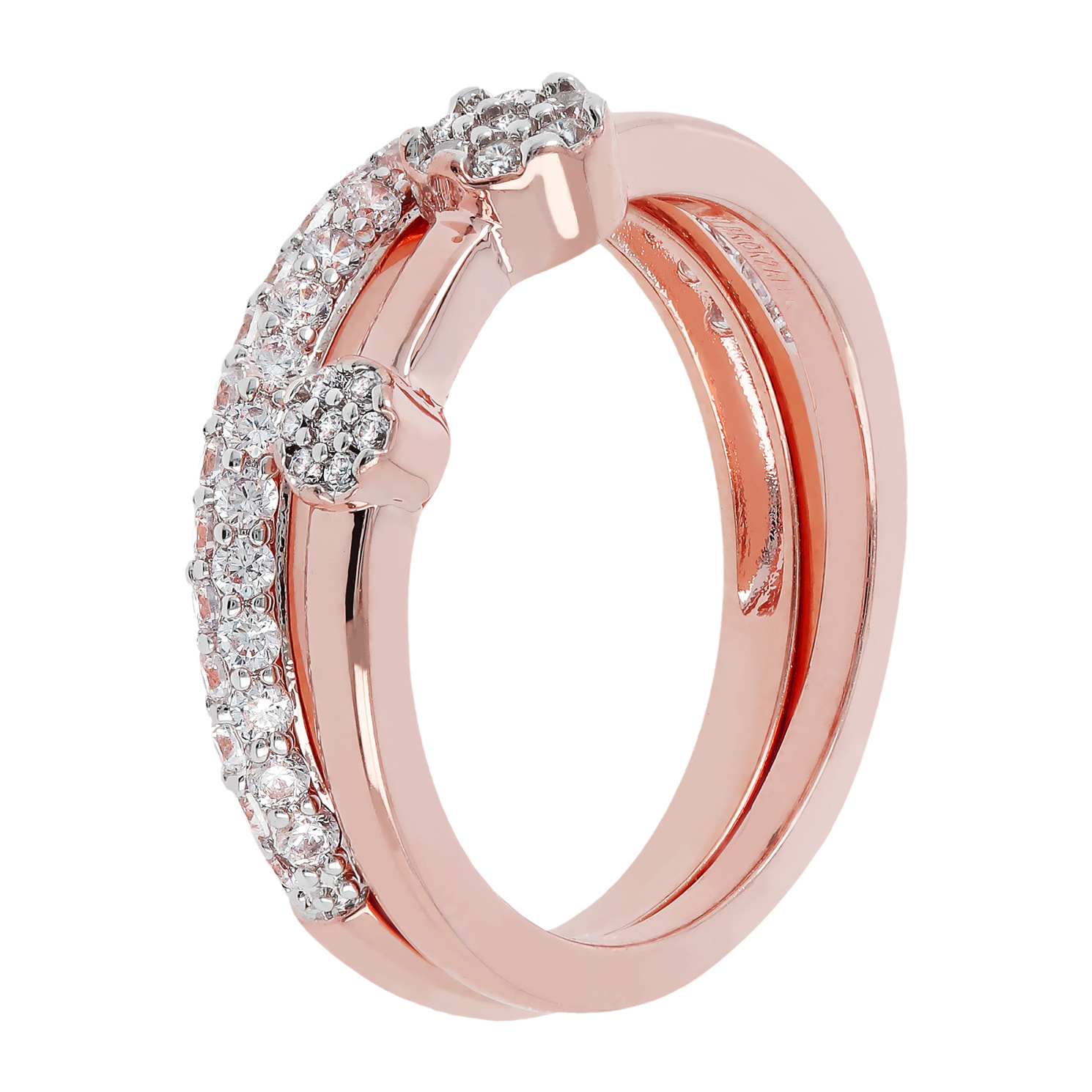 Set Di Due Anelli Riviera e Fiore in Golden Rosé con Cubic Zirconia Placcato Oro Rosa 18k