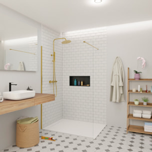 Walk-in 140x200cm Paroi en verre Crystal Glass® 8 mm anticalcaire, avec bras et profilés or (SATBWI140PRZ)