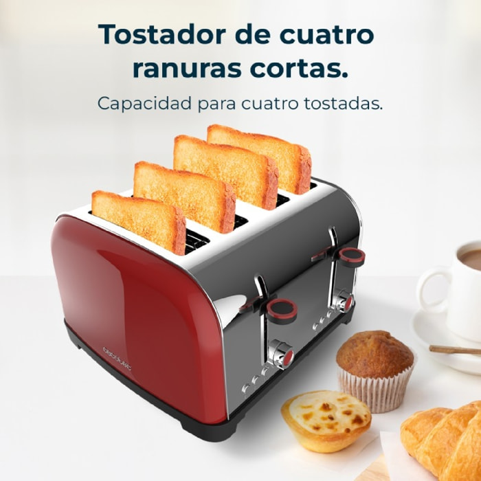 Cecotec Tostador vertical Toastin' time 1700 Double Red 1700W de Potencia Doble