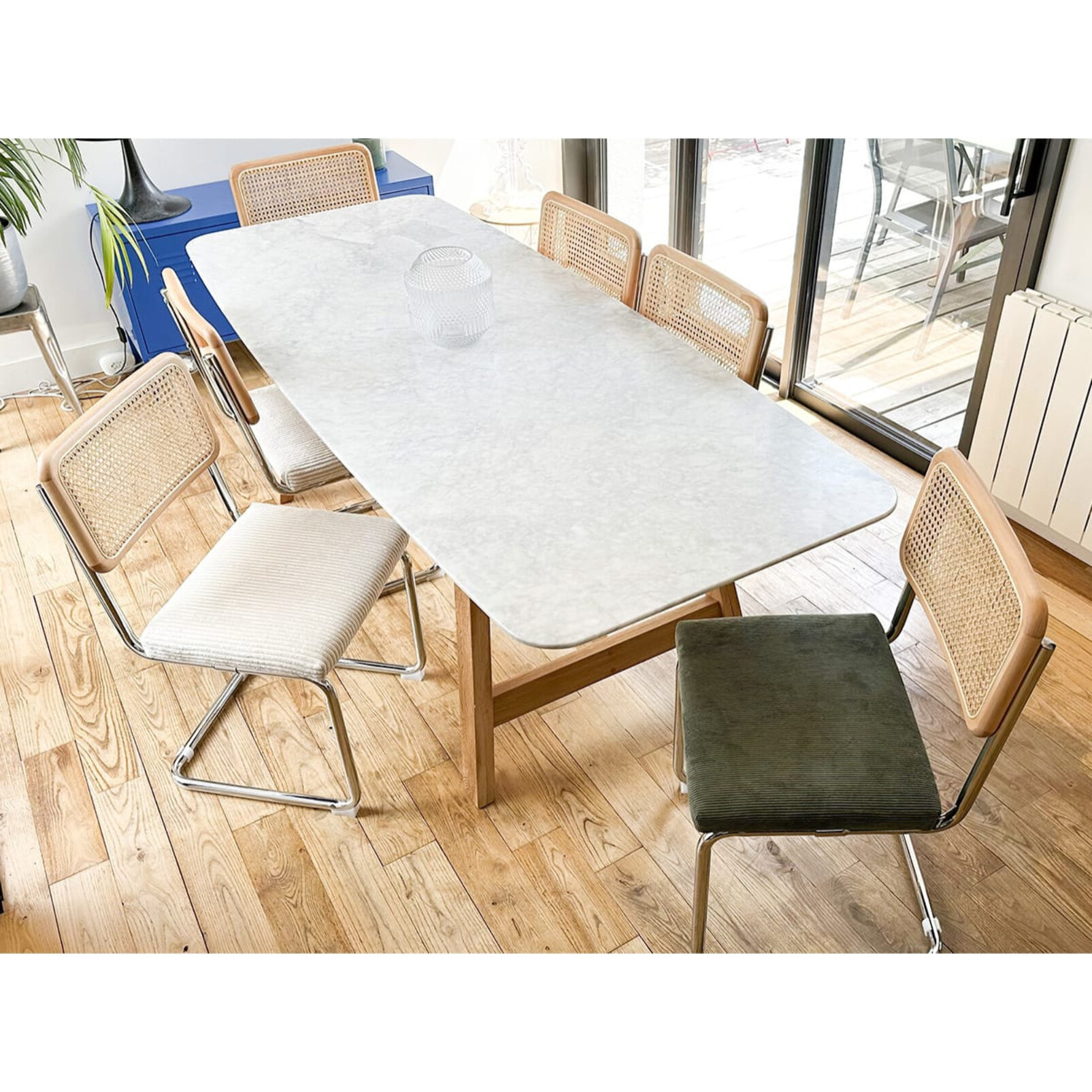 Lot de 2 chaises en cannage et velours côtelé - MUSE