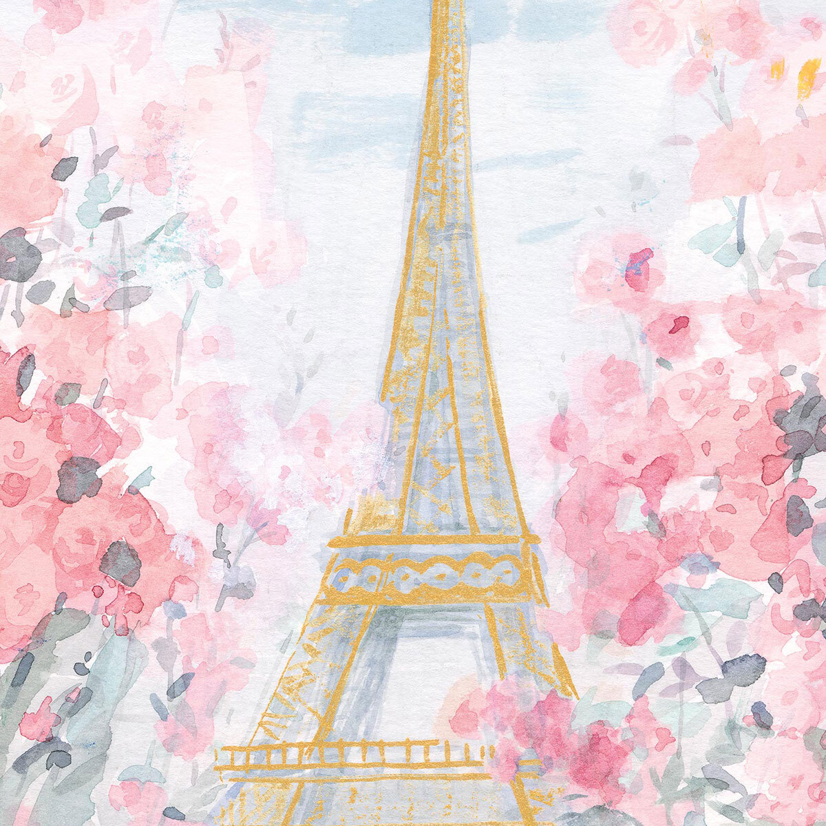 Papier peint tour eiffel en aquarelle Intissé