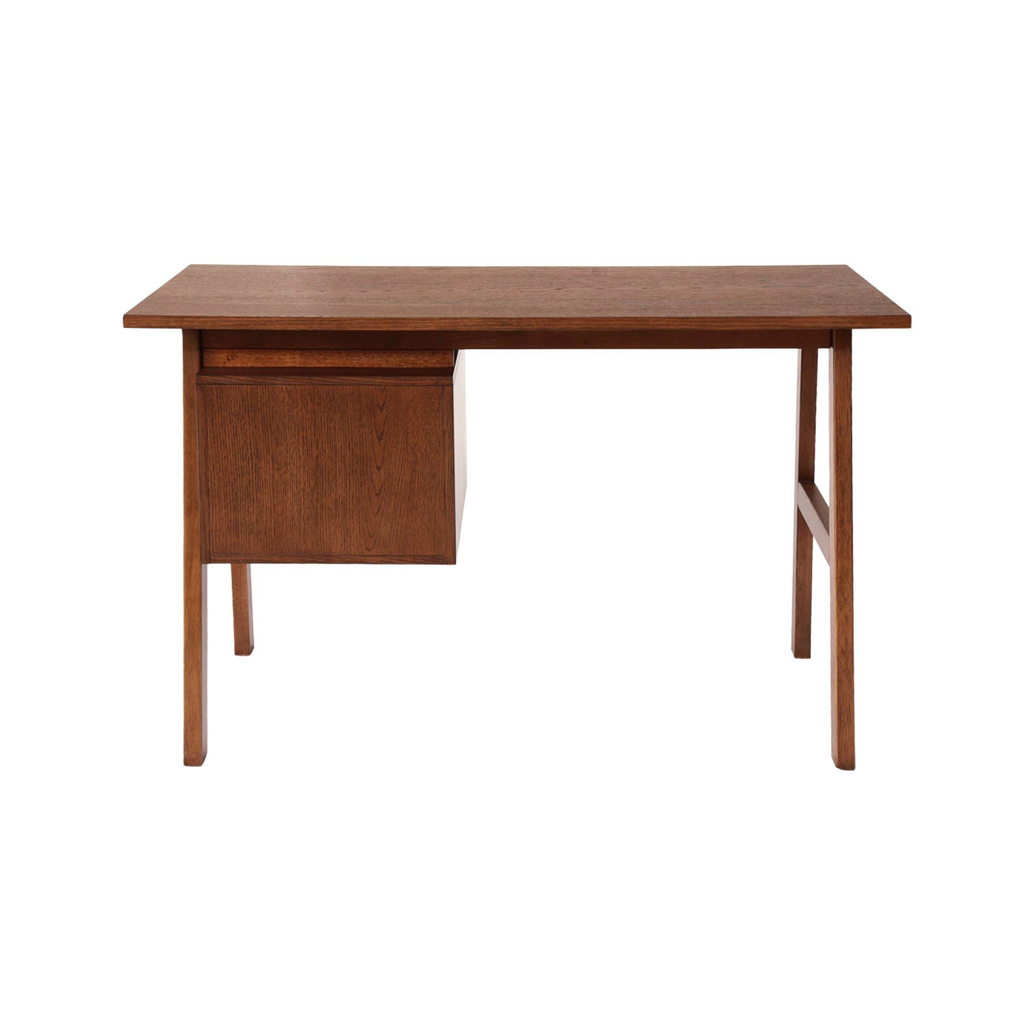 Bureau bois d'hévéa et placage chêne 2 tiroirs ALANA