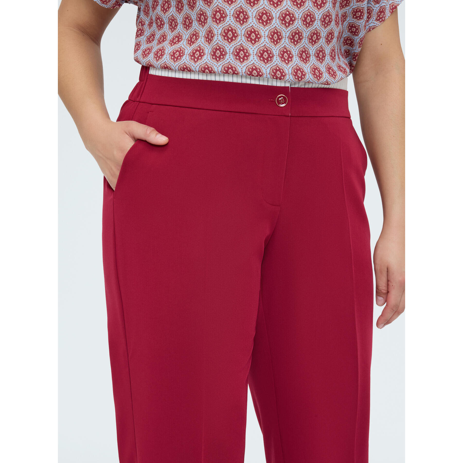 Fiorella Rubino - Pantalones Wide Leg con detalle de rayas en la cintura - Burgundy