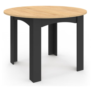 Table repas Dina plateau extensible 110-150cm rond et pieds noirs