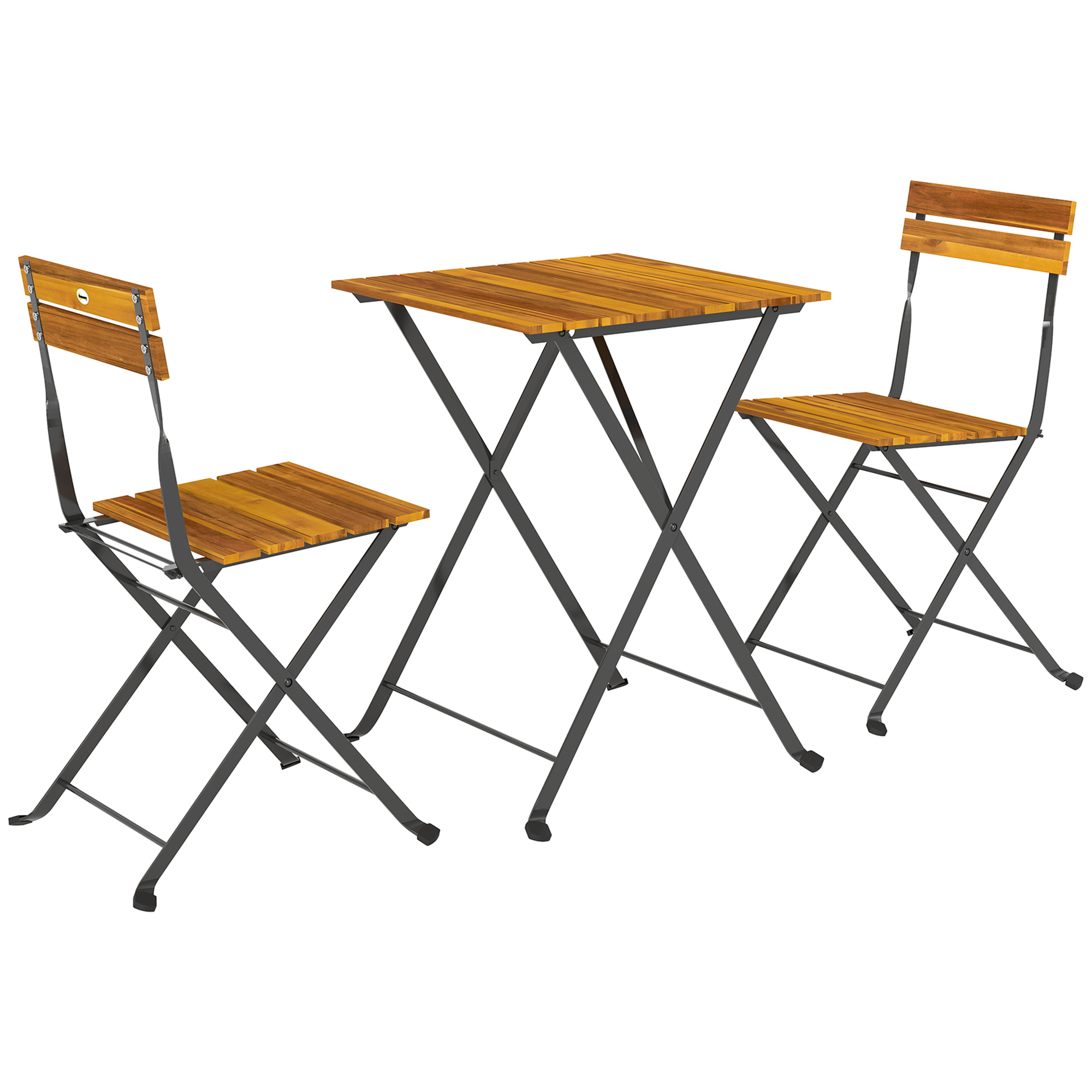 Ensemble bistrot de jardin 3 pièces pliables style exotique acier noir lattes bois acacia verni