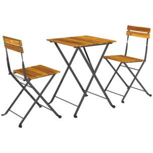 Ensemble bistrot de jardin 3 pièces pliables style exotique acier noir lattes bois acacia verni