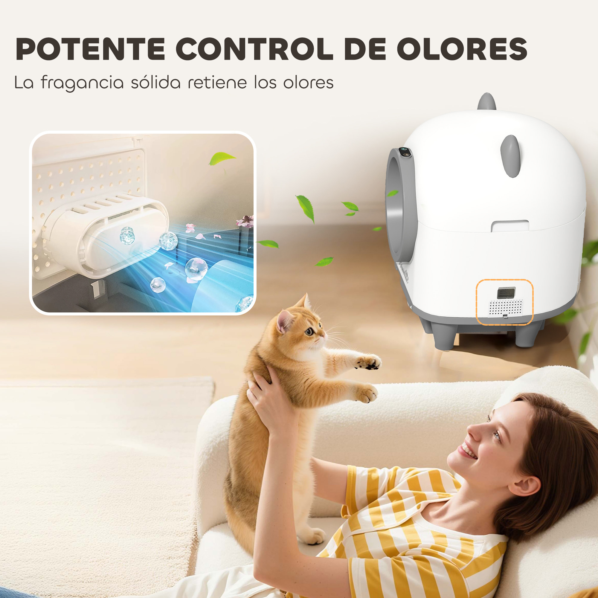 Arenero Gatos Autolimpiable 80L Arenero Autolimpiable Eliminación de Olores Control de APP Protección de Seguridad 1 Rollo de Bolsas de Basura