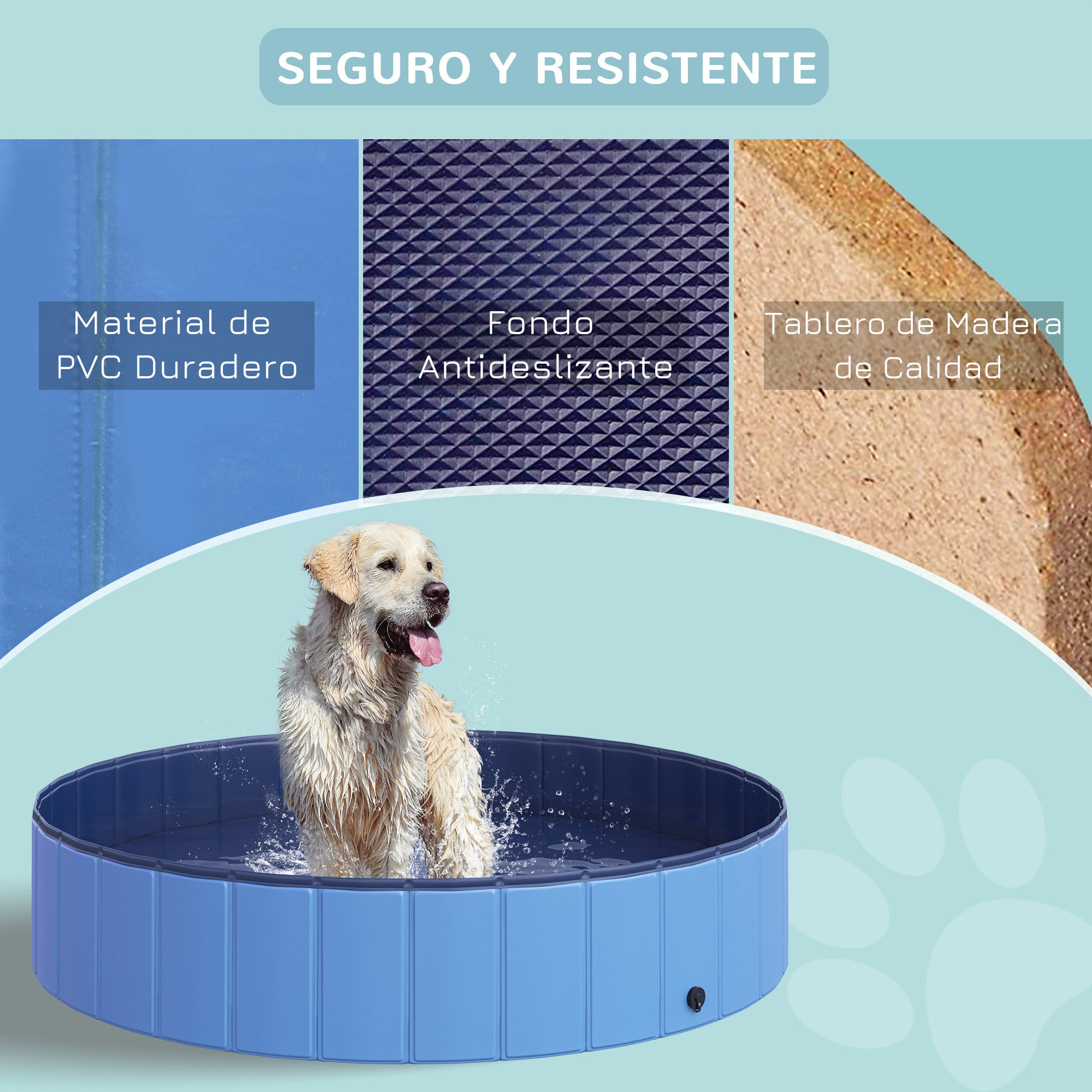 Bañera Plegable para Mascotas de PVC y Madera Î¦140x30cm Azul