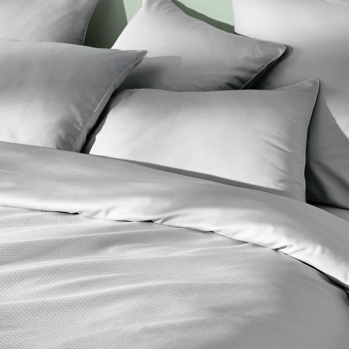 Housse de couette satin de coton motif jacquard gris Vibrato glacier