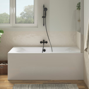 Pack baignoire Elise + tablier angle + pommeau et mitigeur bain noir Aimé + pare bain chromé + vidage