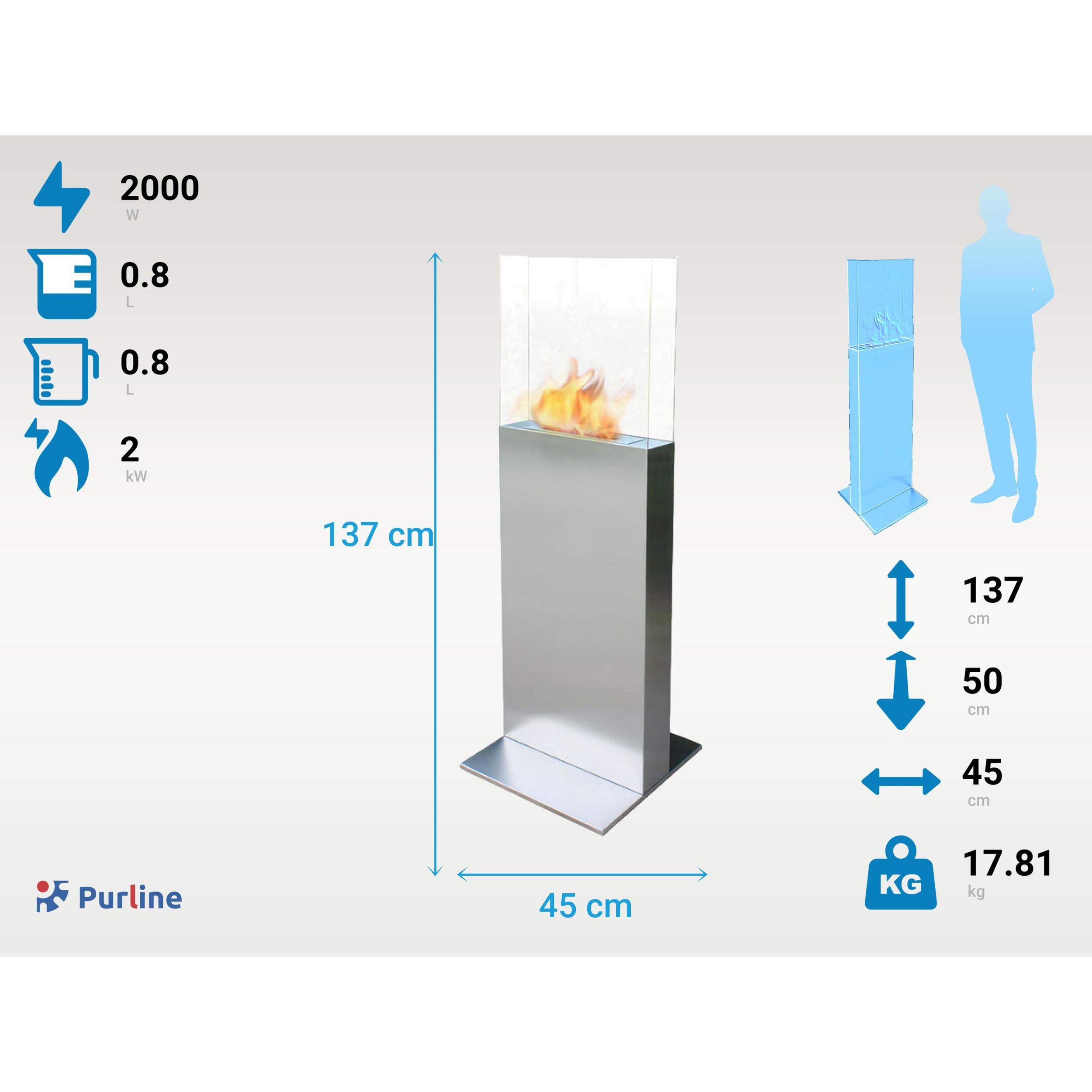 Cheminée à l'éthanol au sol en acier noir et flamme réglable