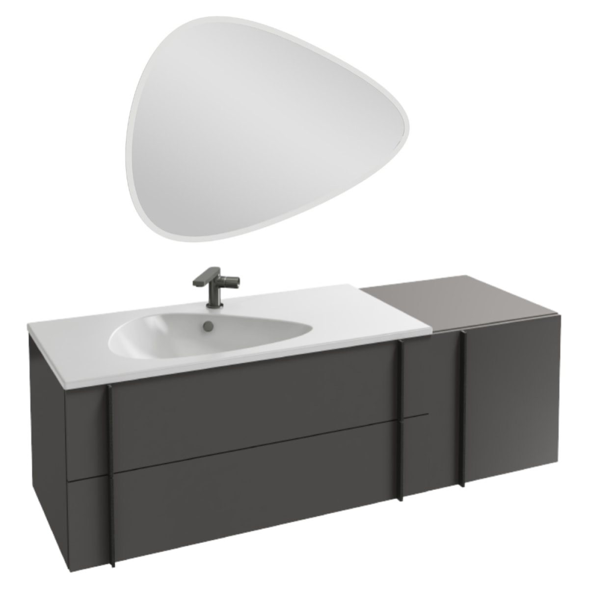 Meuble vasque 145 cm Nouvelle Vague gris brillant + tiroir rack + miroir