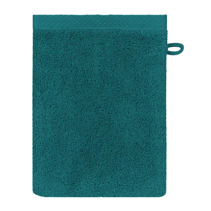 Gant de toilette pur coton 550 g/m² uni vert Elea emeraude