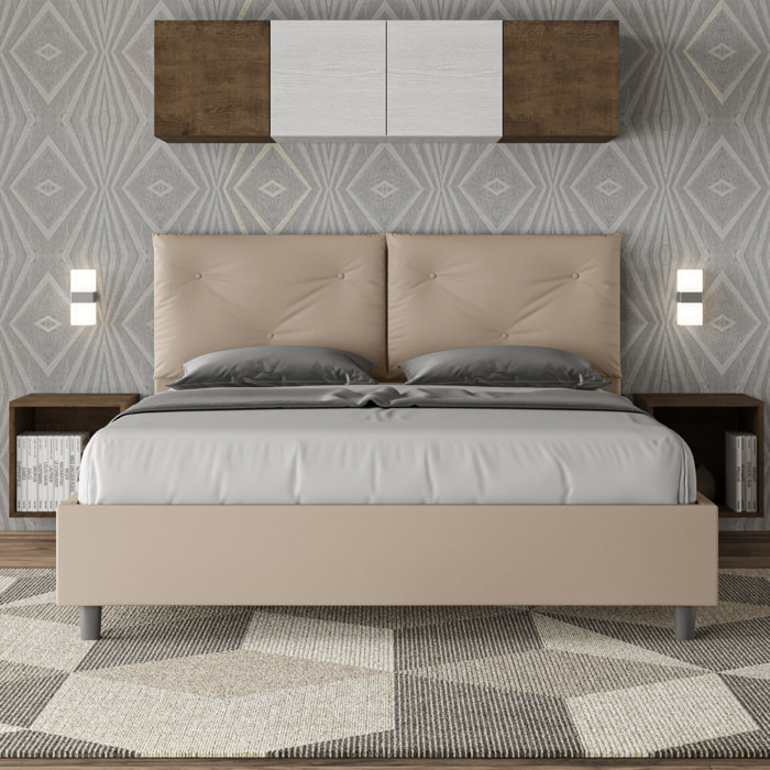 Cama con somier acolchada 160x210 cuero sintético gris paloma Appia