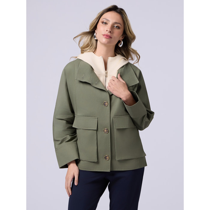 Oltre - Giubbotto in cotone con parti in felpa - Verde militare