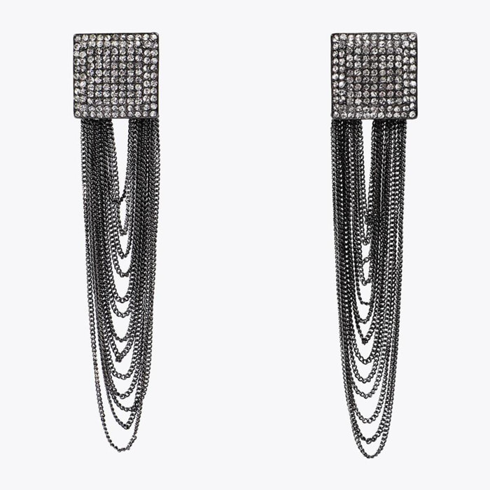 Orecchini Quadrati Cristalli e Nappine