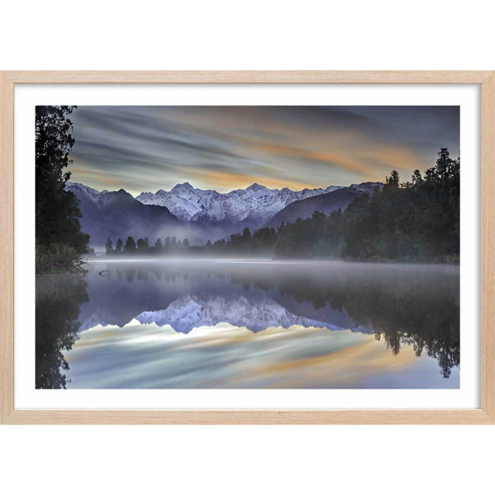 Affiche paysage matin enneigé Affiche + cadre en bois - Chêne