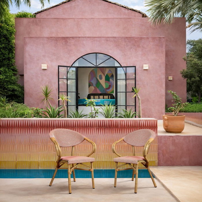 Lot de 2 fauteuils de table extérieur en textilène rouge AMALFI