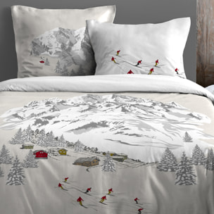 Parure de lit 3 pièces ambiance montagne en coton - Ecru