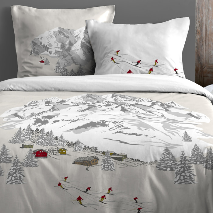 Parure de lit 3 pièces ambiance montagne en coton - Ecru