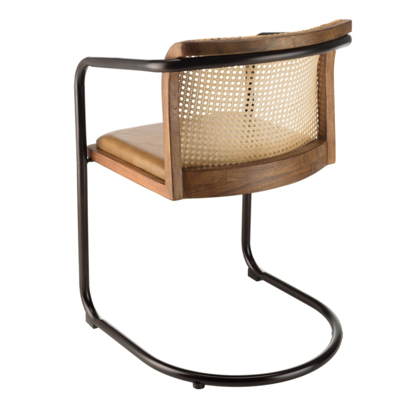 MARCEL - Lot de 2 fauteuils manguier assise cuir dossier arrondi rotin