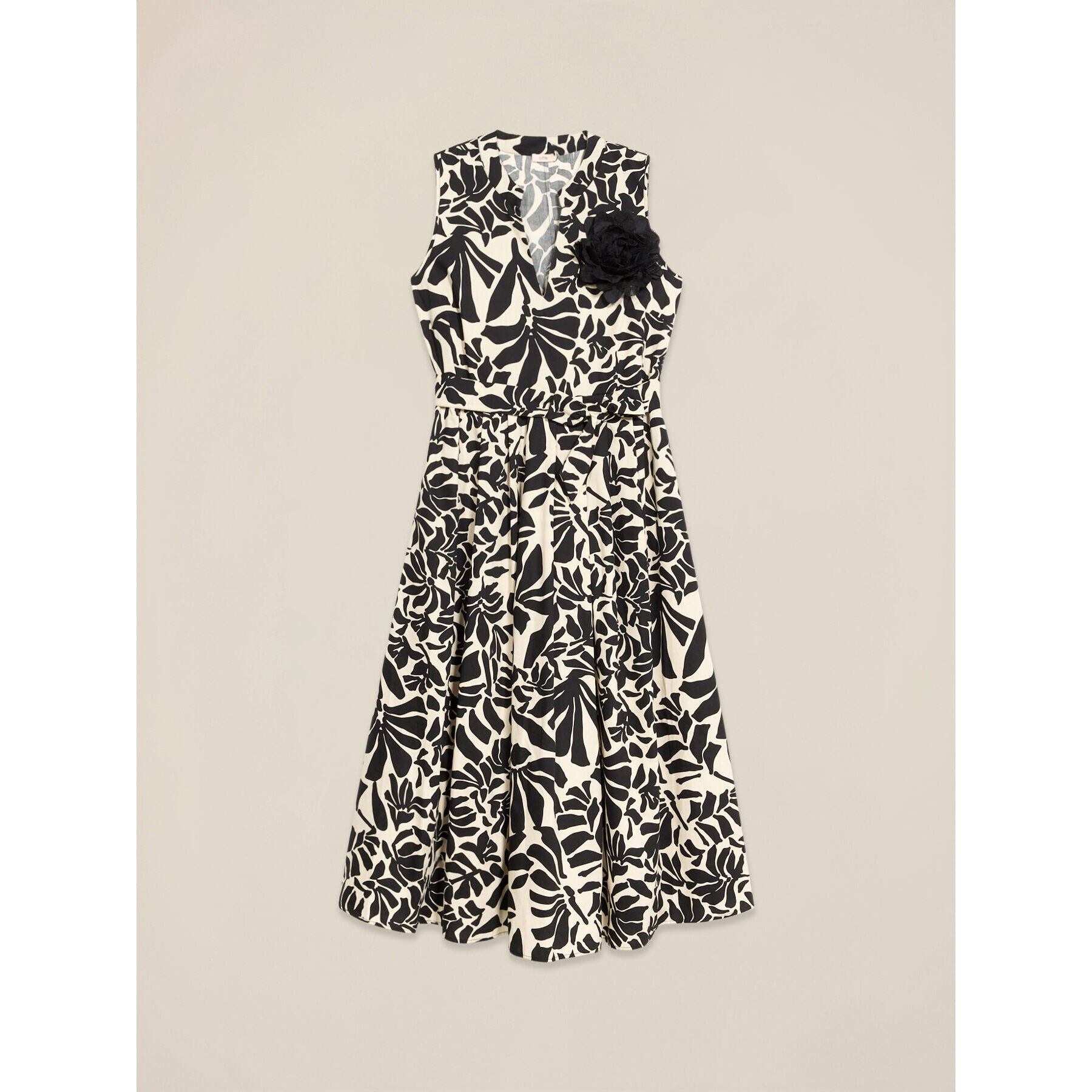 Oltre - Vestido midi acampanado de popelina con cinturón - Negro