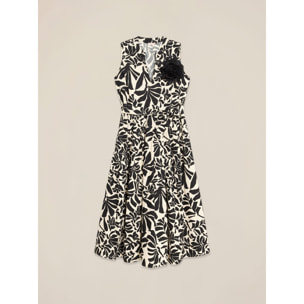 Oltre - Vestido midi acampanado de popelina con cinturón - Negro