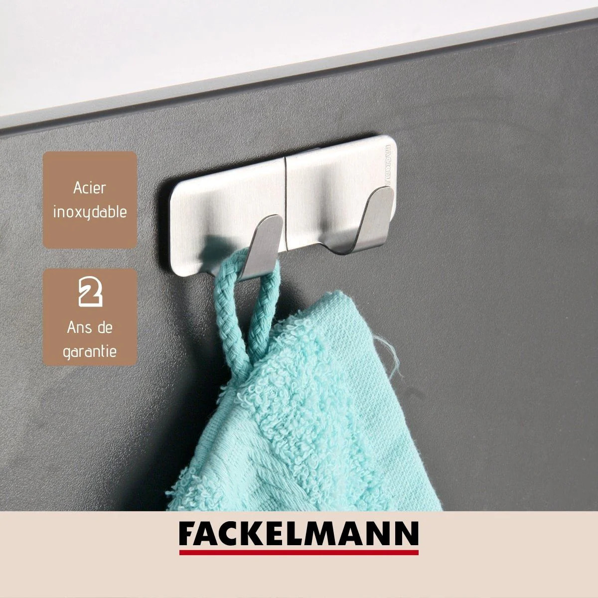 Ensemble de 2 Crochets adhésif mural double rectangulaire Fackelmann Tecno