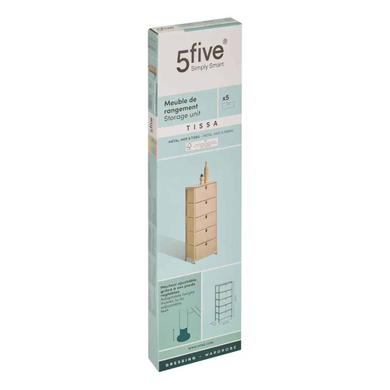 Rangement haut Tissa beige 5 tiroirs