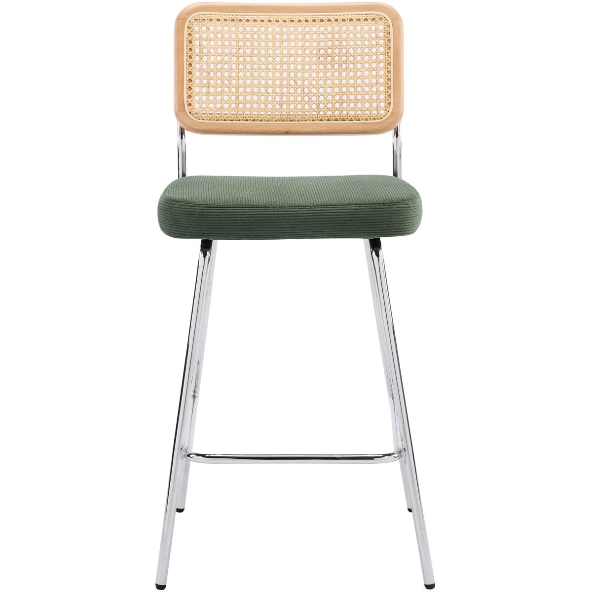 Lot de 2 chaises de bar en cannage et velours côtelé, piètement chromé - MUSE