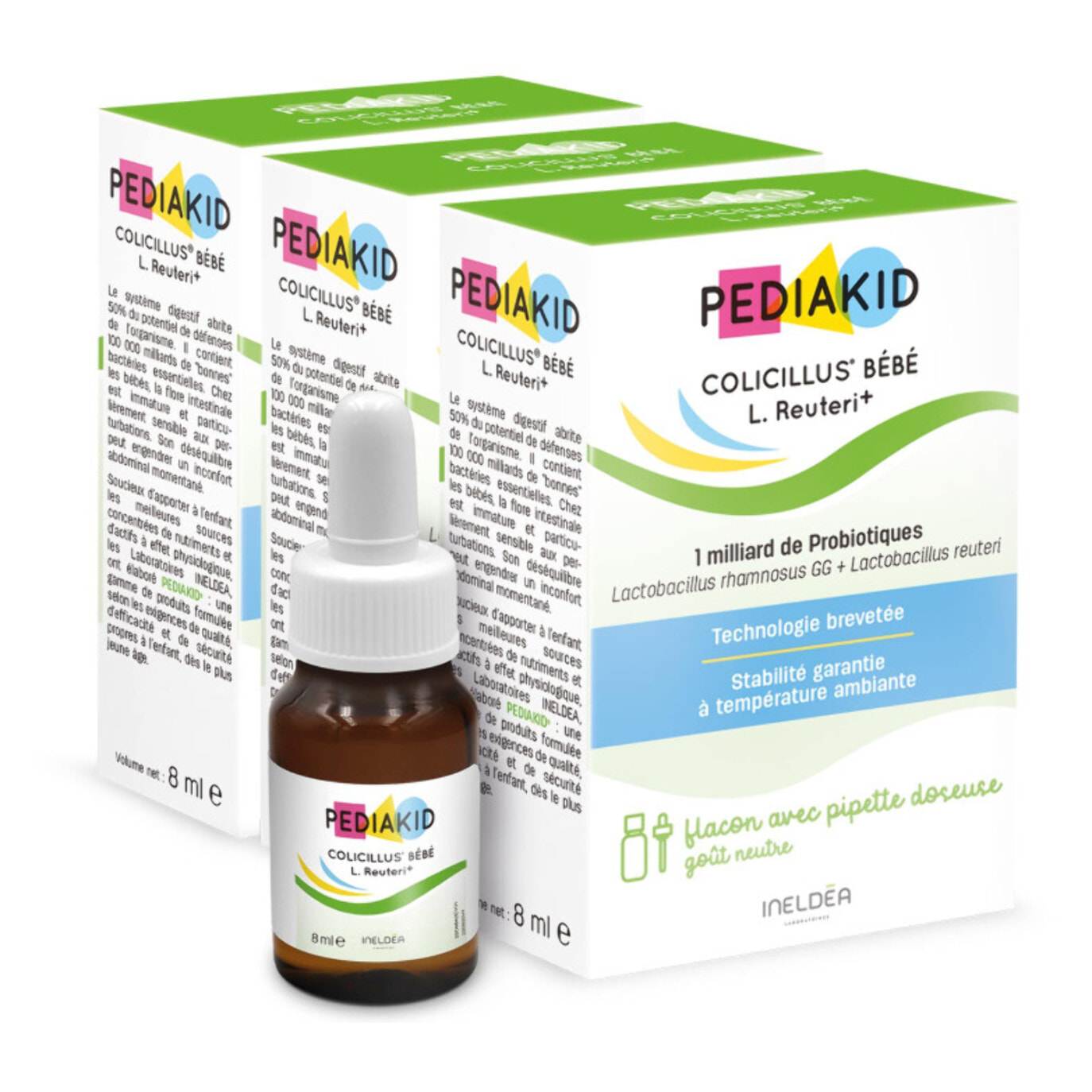 PEDIAKID - Colicillus Bébé - Suspension Huileuse à base de Lactobacillus Rhamnosus GG - Teneur Garantie 1 Milliard par Prise - Réduit les Contractions Abdominales - Goût Neutre - Lot de 3