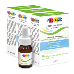 PEDIAKID - Colicillus Bébé - Suspension Huileuse à base de Lactobacillus Rhamnosus GG - Teneur Garantie 1 Milliard par Prise - Réduit les Contractions Abdominales - Goût Neutre - Lot de 3