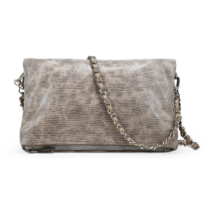 Bolso bandolera beige con solapa y asas de cadena