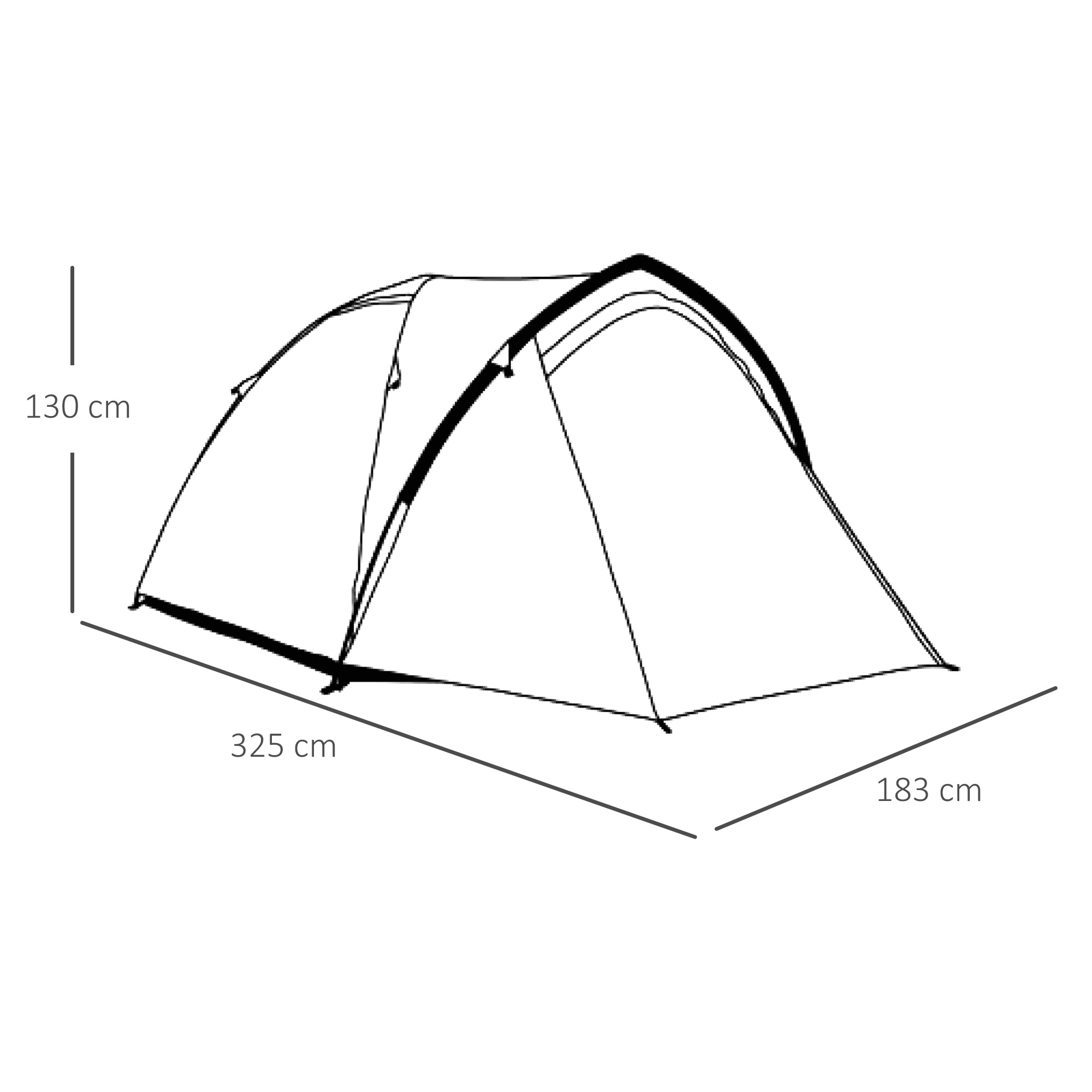 Tente de camping 2-3 personnes montage facile 2 portes fenêtres dim. 3,25L x 1,83l x 1,3H m fibre verre polyester PE vert