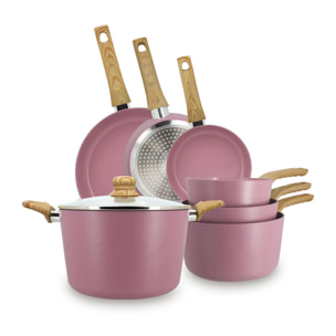 Batterie de cuisine 7 pièces en aluminium recyclé lilas - tous feux COLORAMA