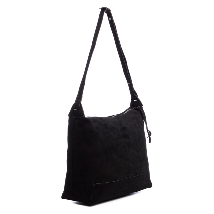 Atella bolso bandolera grande de piel auténtica gamuza.