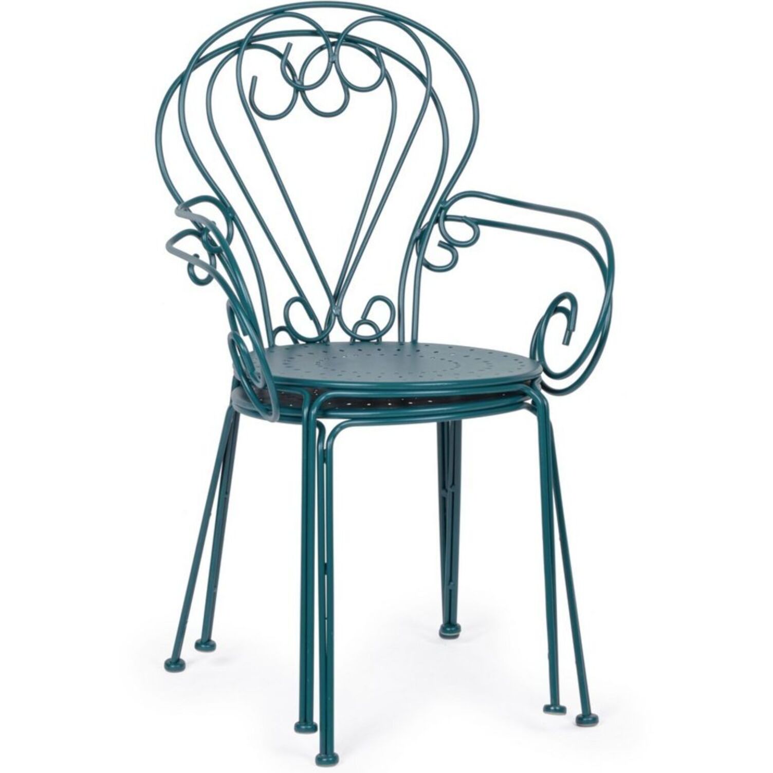 Set di 4 sedie ETIENNE in acciaio blu impilabili, con braccioli