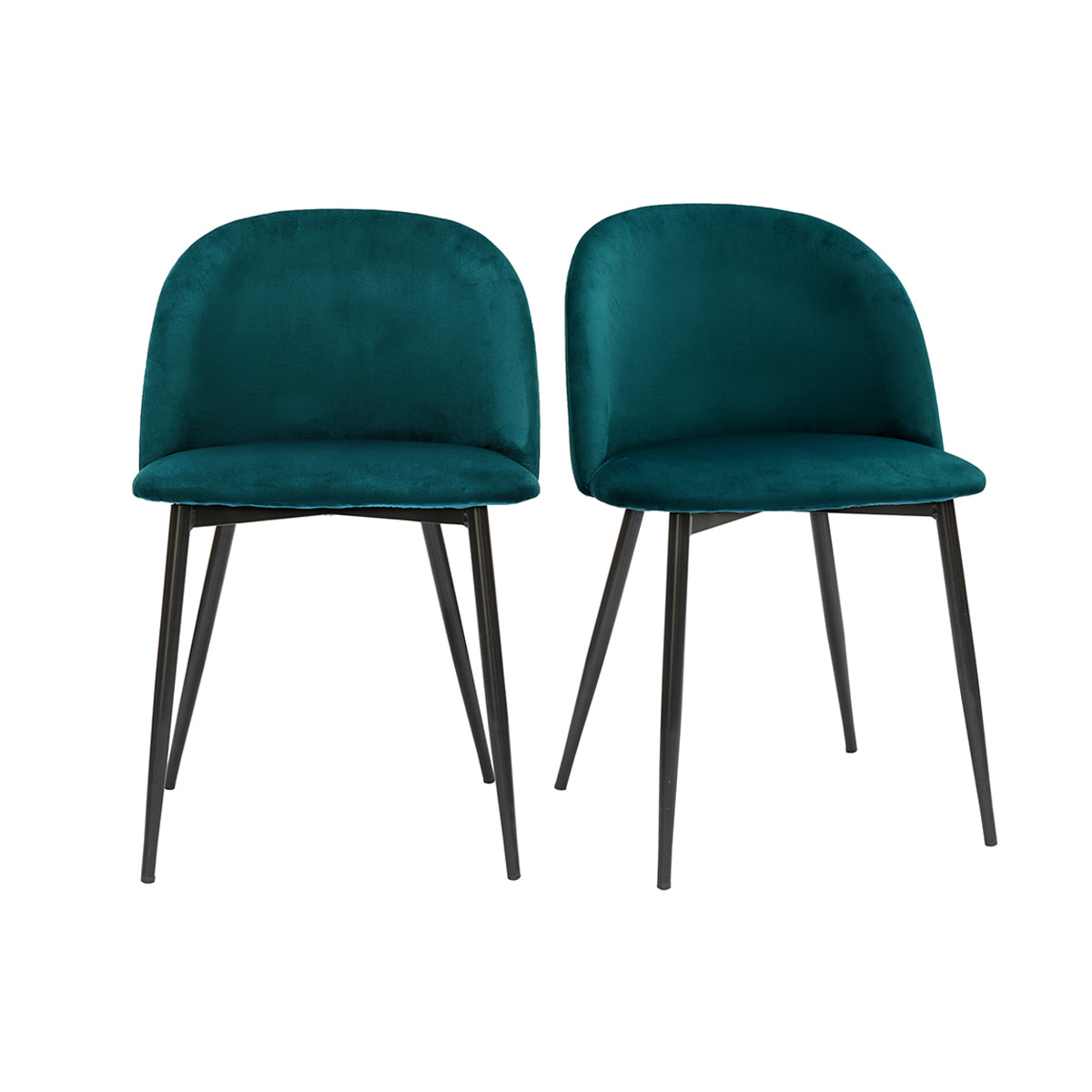 Chaises design en tissu velours bleu pétrole et métal noir (lot de 2) CELESTE