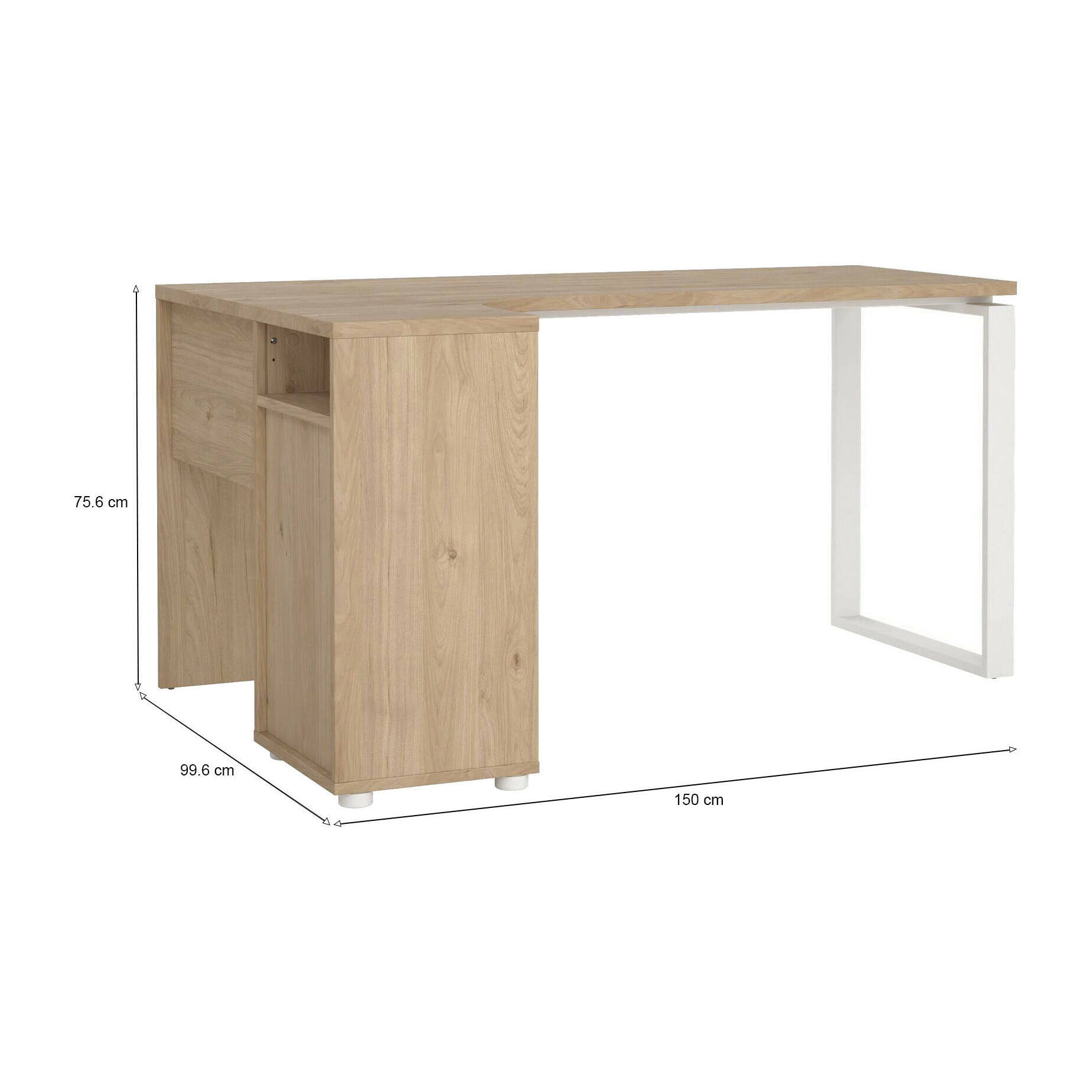 Scrivania Medard, Scrittoio multiuso, Tavolo per ufficio porta PC, Piano di lavoro, 150x100 h76 cm, Rovere e Bianco