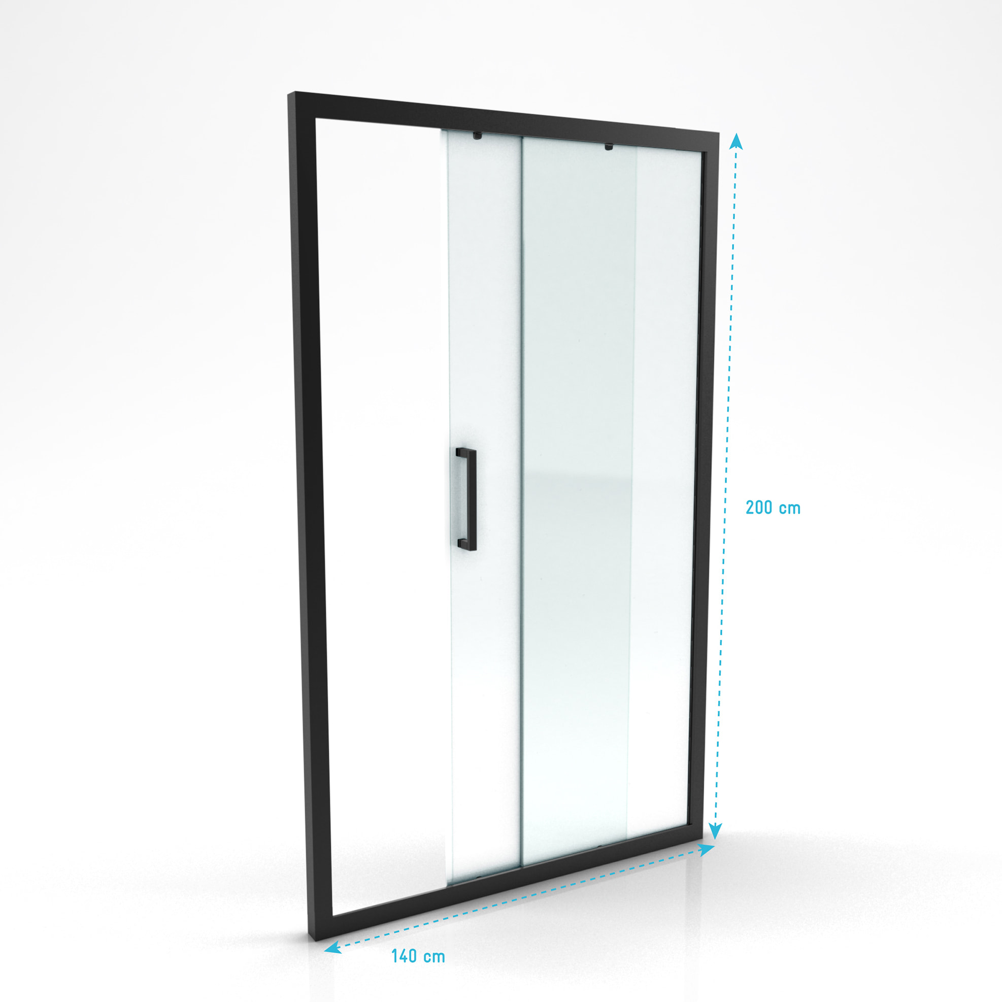 Porte de douche coulissante 140x200 cm - Verre transparent - Profilé Noir - CRUSH