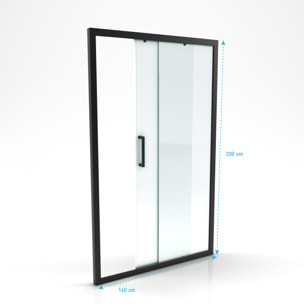 Porte de douche coulissante 140x200 cm - Verre transparent - Profilé Noir - CRUSH