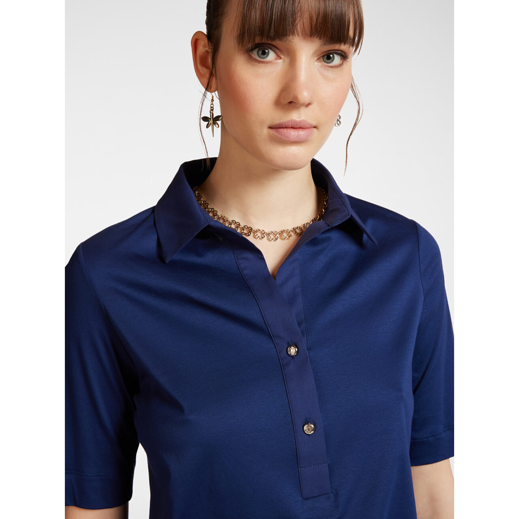 Elena Mirò - Camiseta con cuello y botones. - Azul