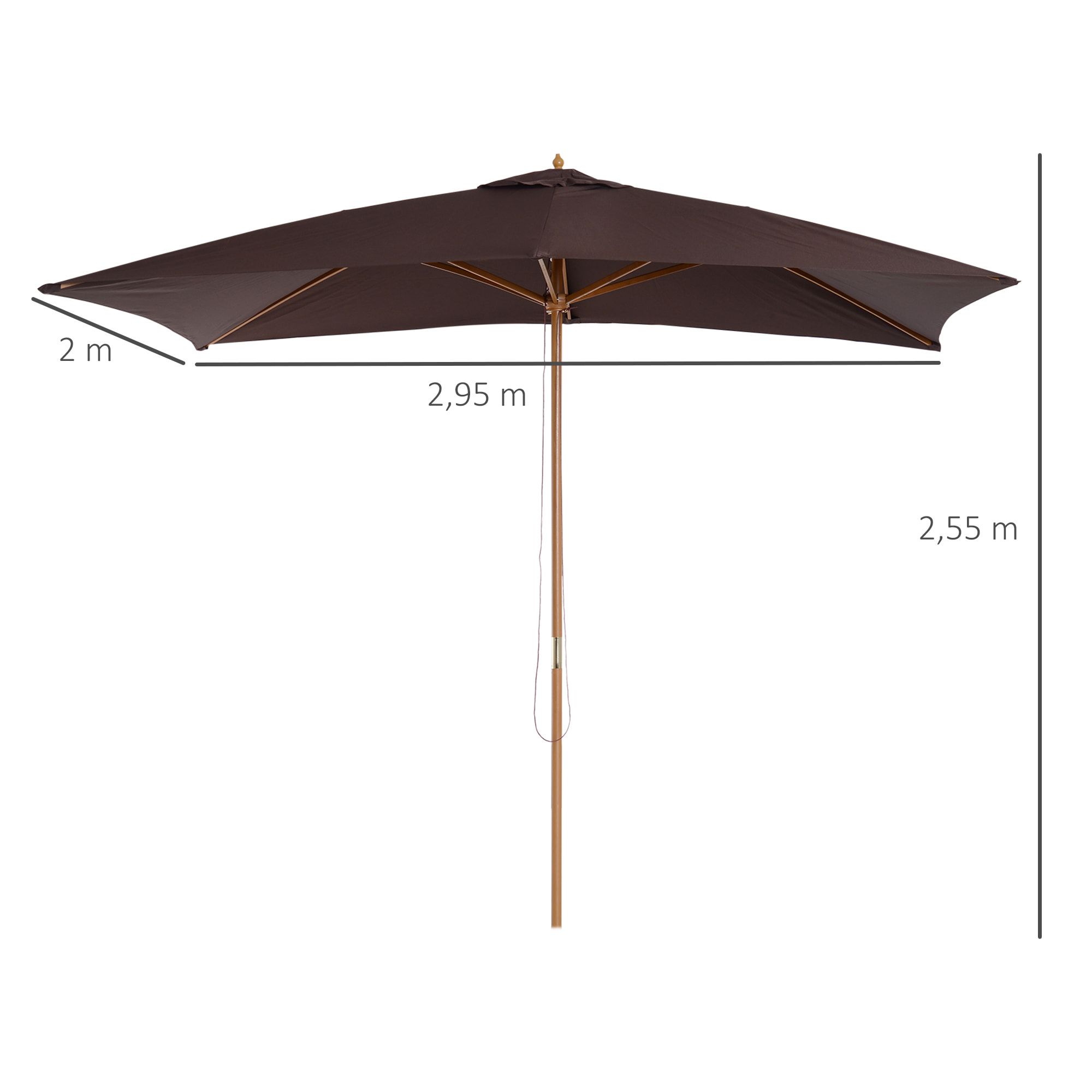 Sombrilla tipo Parasol Mástil de Madera 2x3 m Chocolate