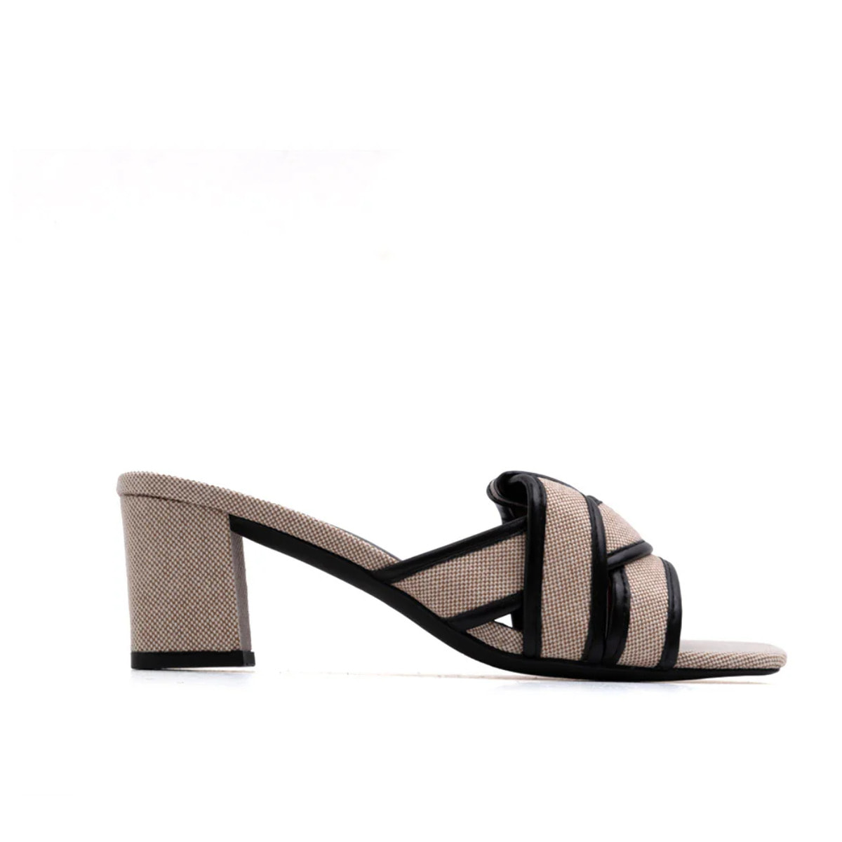 Sabot texture-cross con tacco quadrato - NERO